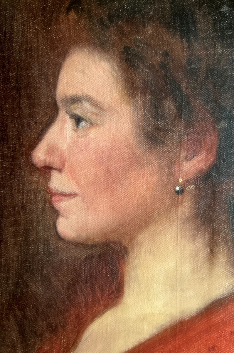 Portrait de jeune femme à la perle, huile sur toile, Art Nouveau-photo-3
