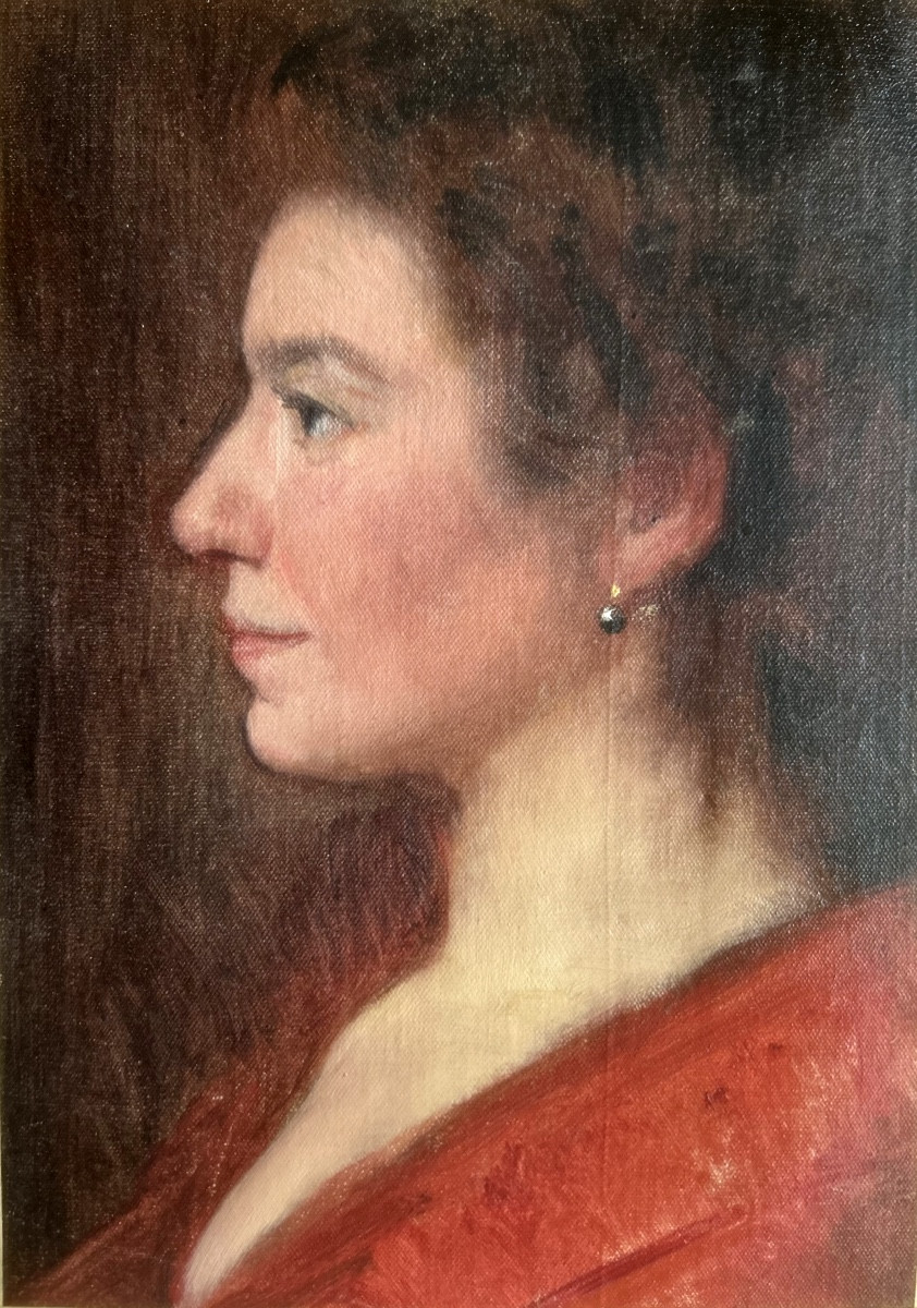 Portrait de jeune femme à la perle, huile sur toile, Art Nouveau