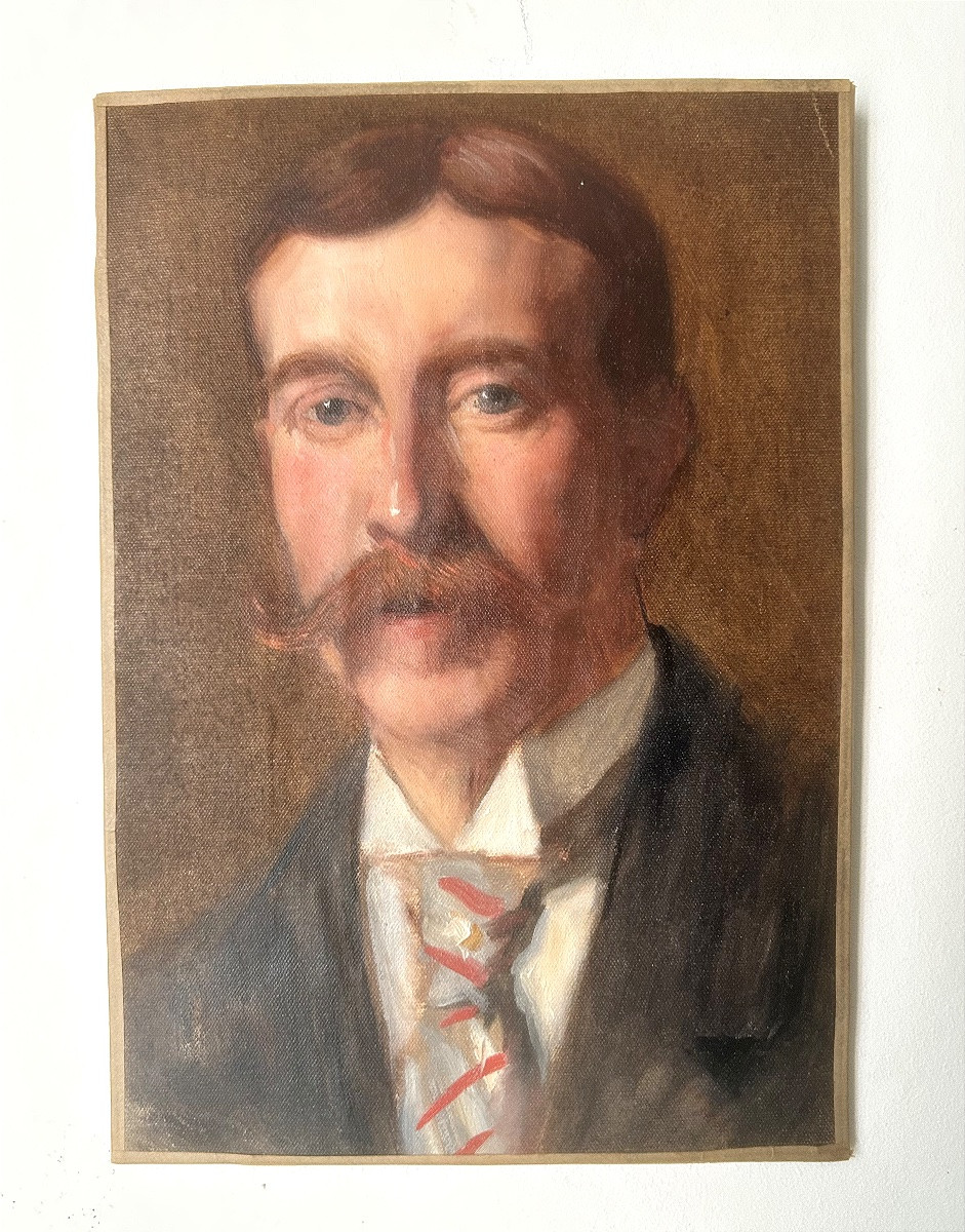 Portrait d'un homme à la moustache, huile sur toile, Art Nouveau-photo-2