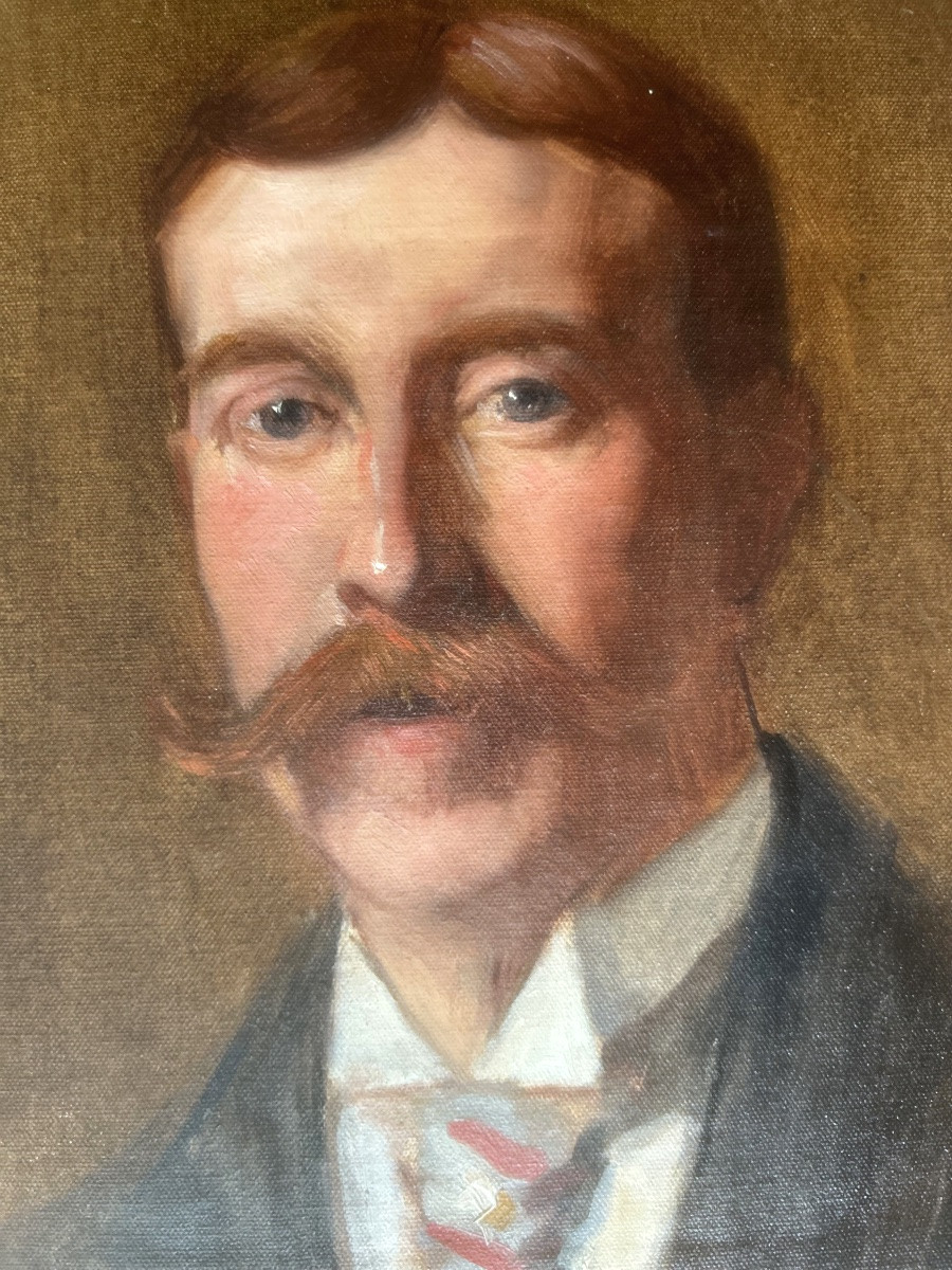 Portrait d'un homme à la moustache, huile sur toile, Art Nouveau-photo-3