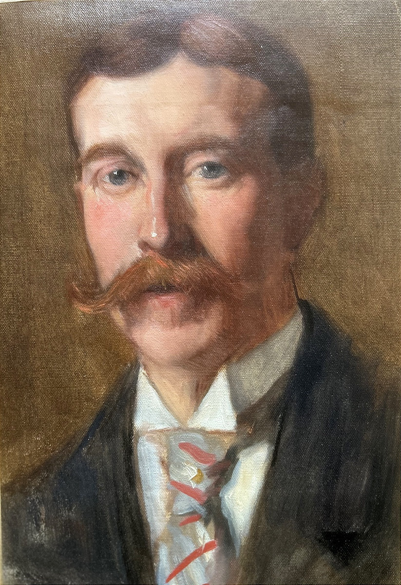 Portrait d'un homme à la moustache, huile sur toile, Art Nouveau