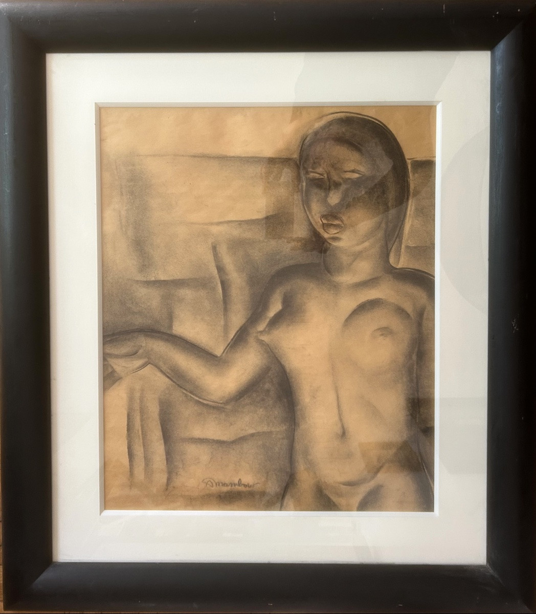Auguste Mambour (1896-1968) peintre expressionniste, Jeune femme africaine, Art Déco-photo-2
