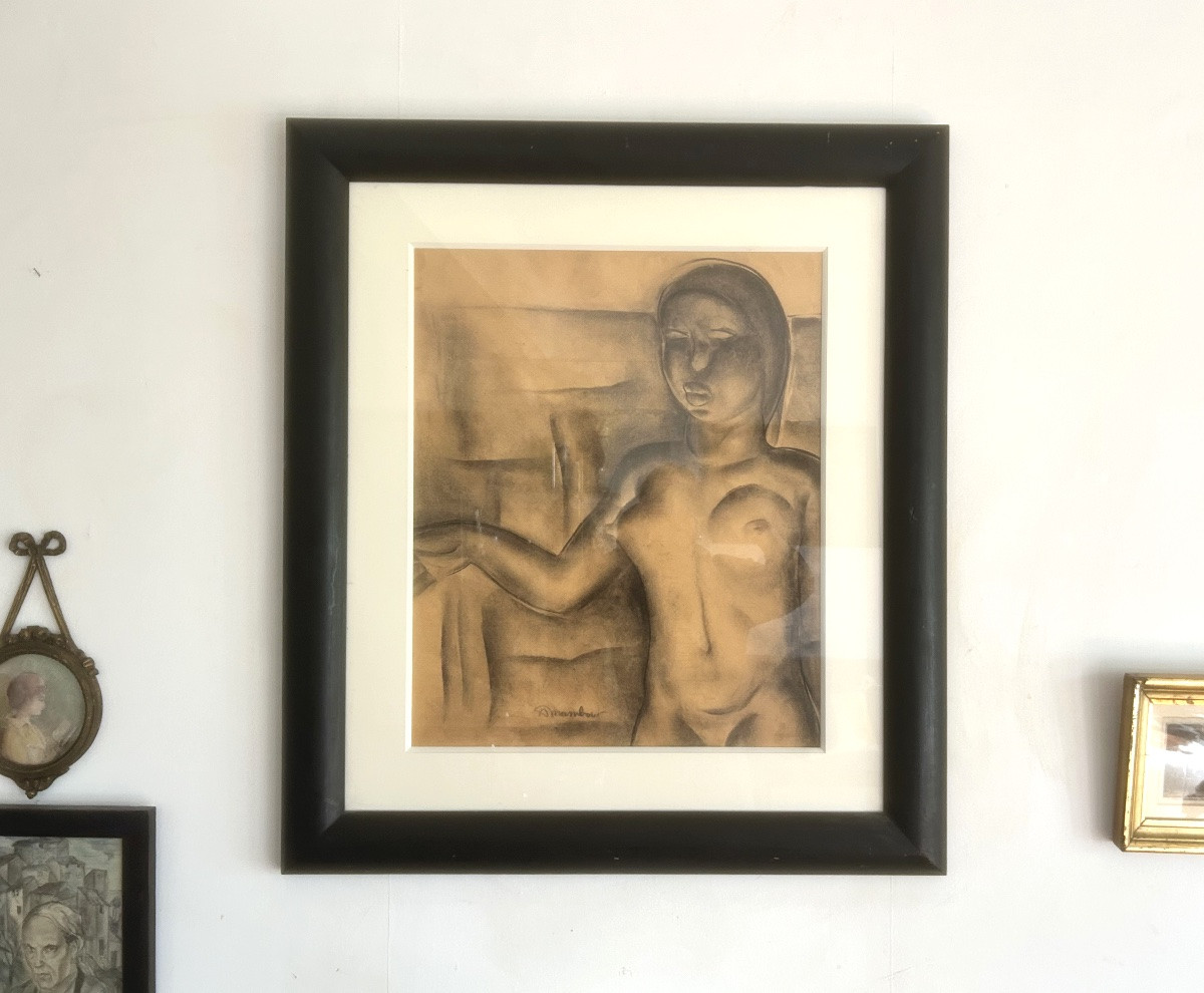 Auguste Mambour (1896-1968) peintre expressionniste, Jeune femme africaine, Art Déco-photo-1