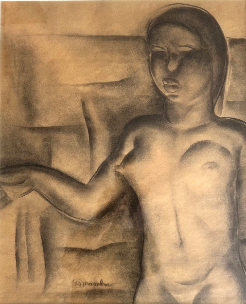 Auguste Mambour (1896-1968) peintre expressionniste, Jeune femme africaine, Art Déco-photo-3