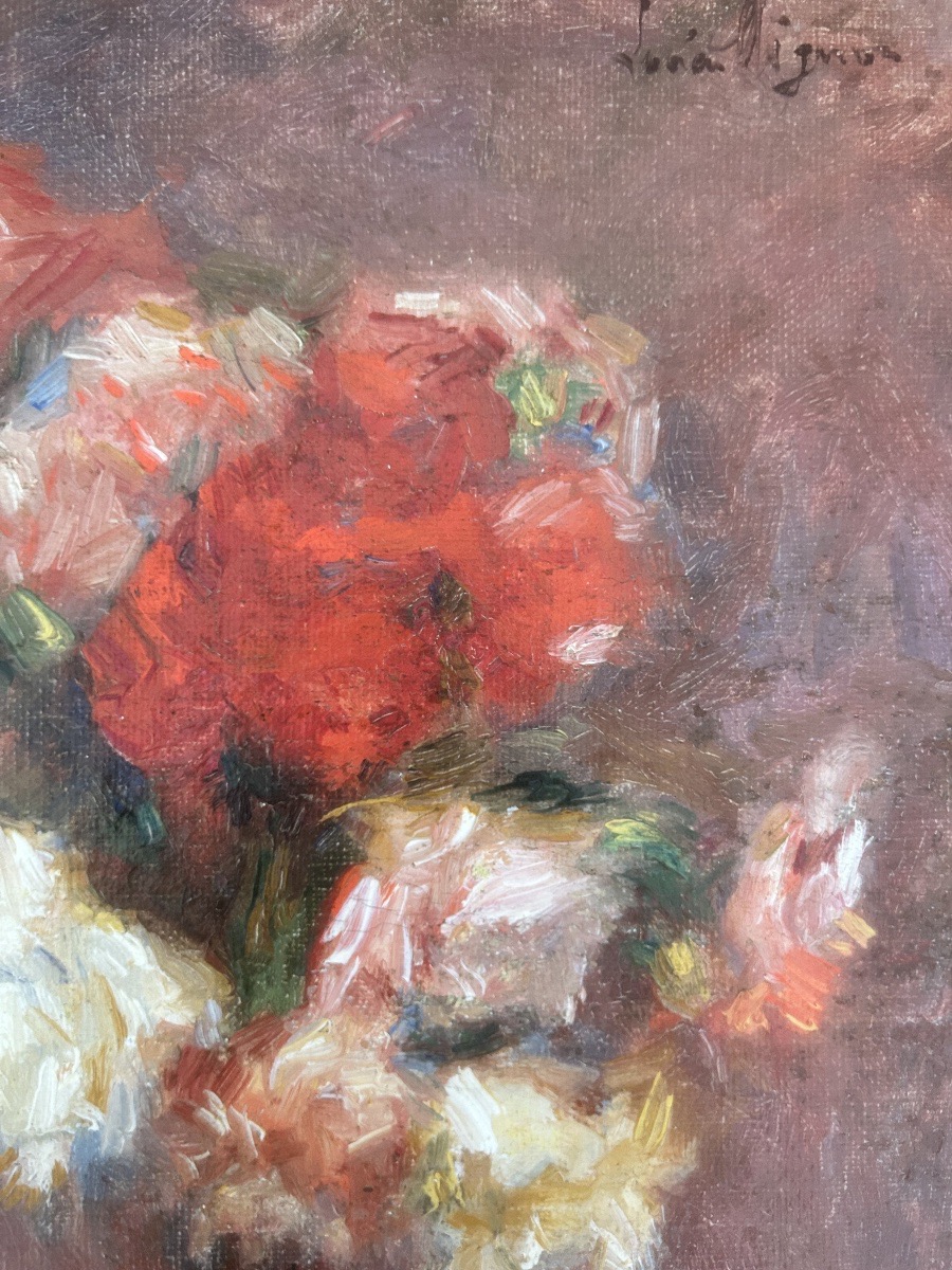Lucien Mignon (1865-1944) Bouquet Of Flowers, Oil On Canvas-photo-2