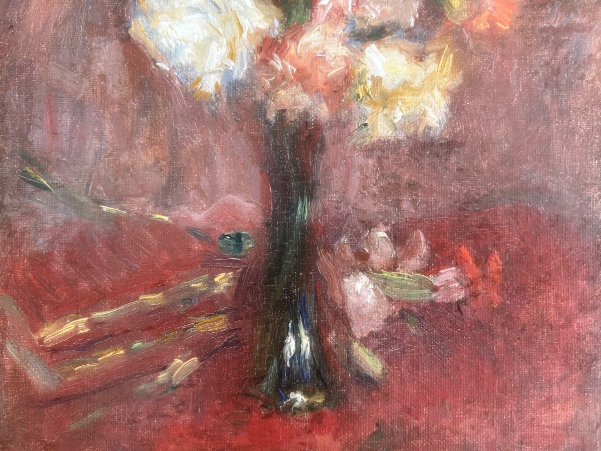 Lucien Mignon (1865-1944) Bouquet Of Flowers, Oil On Canvas-photo-3