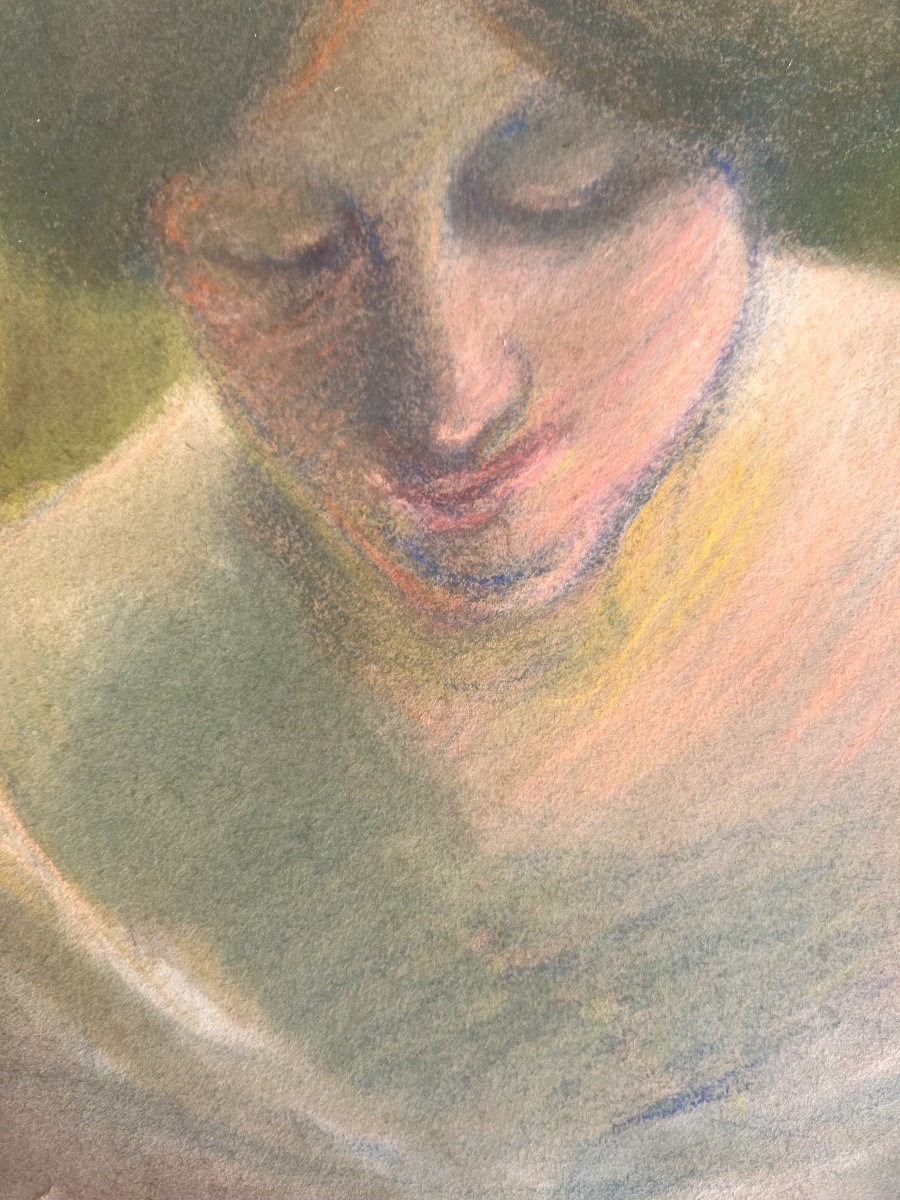École Française fin XIX ou début XX Siècle, Portrait de femme, Art Nouveau, -photo-3