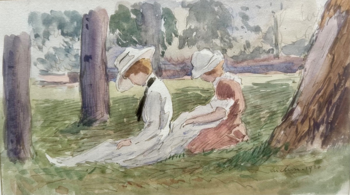Luchon, 1920, Two Women In A Garden, Watercolor -photo-2