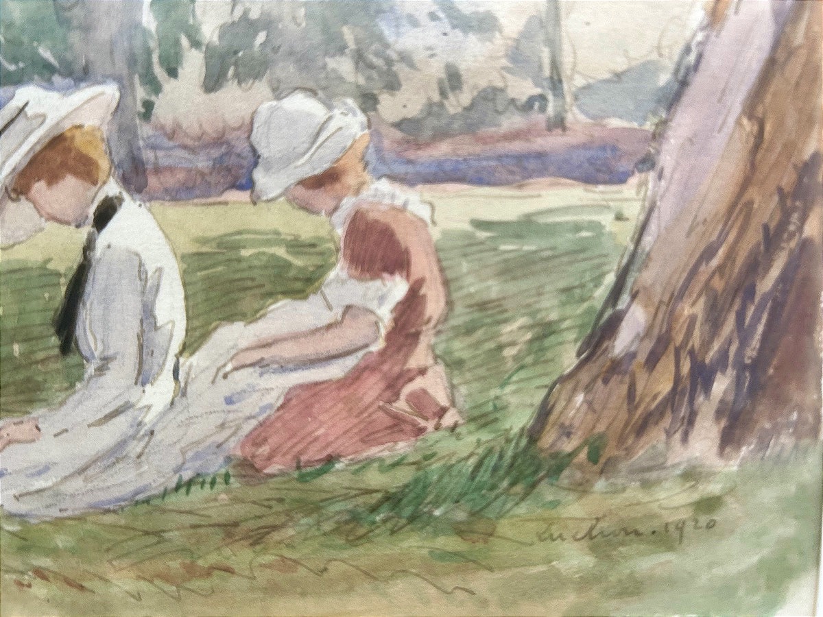 Luchon, 1920, Two Women In A Garden, Watercolor -photo-4