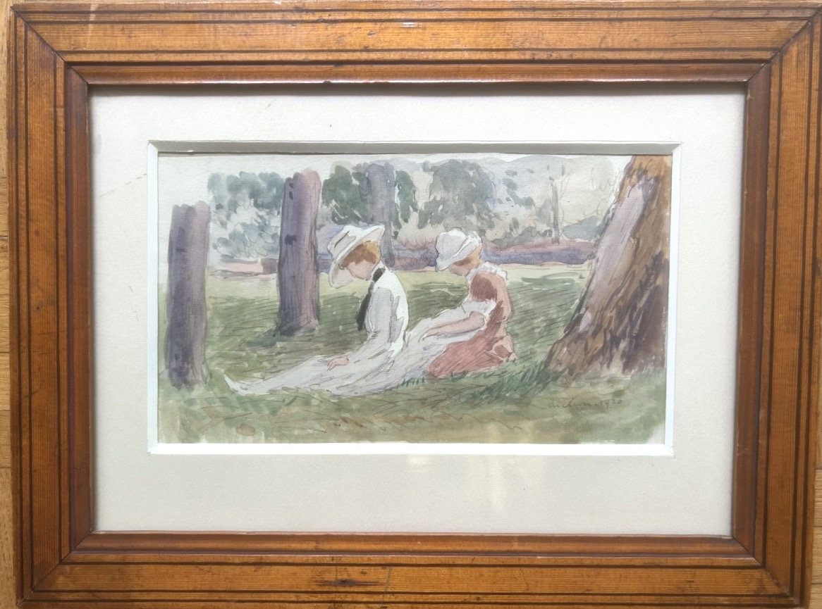 Luchon, 1920, Two Women In A Garden, Watercolor -photo-2