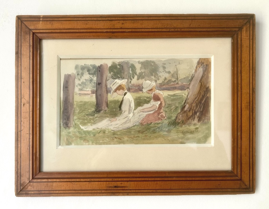 Luchon, 1920, Two Women In A Garden, Watercolor 