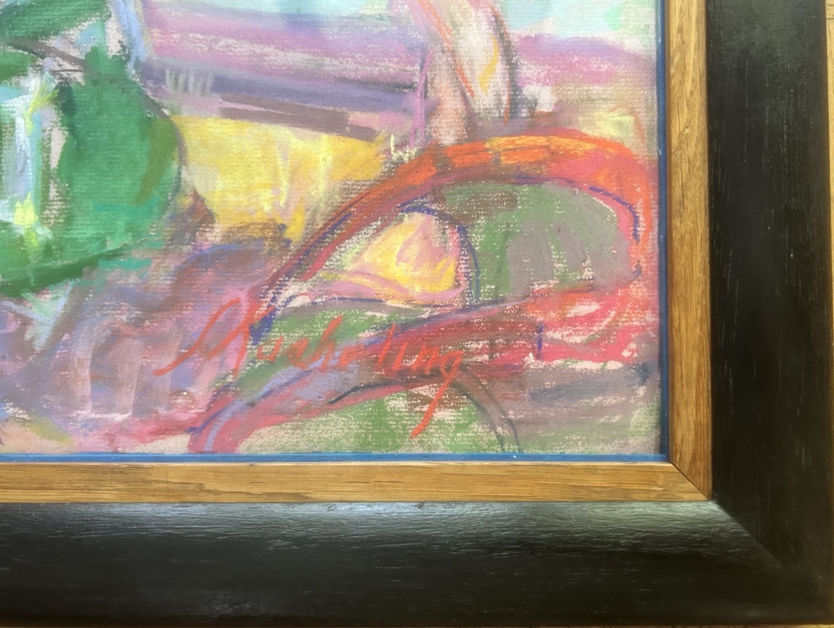 Suzanne Blanche Kaerling (1902–1985) By The Sea, Art Deco Pastel-photo-2