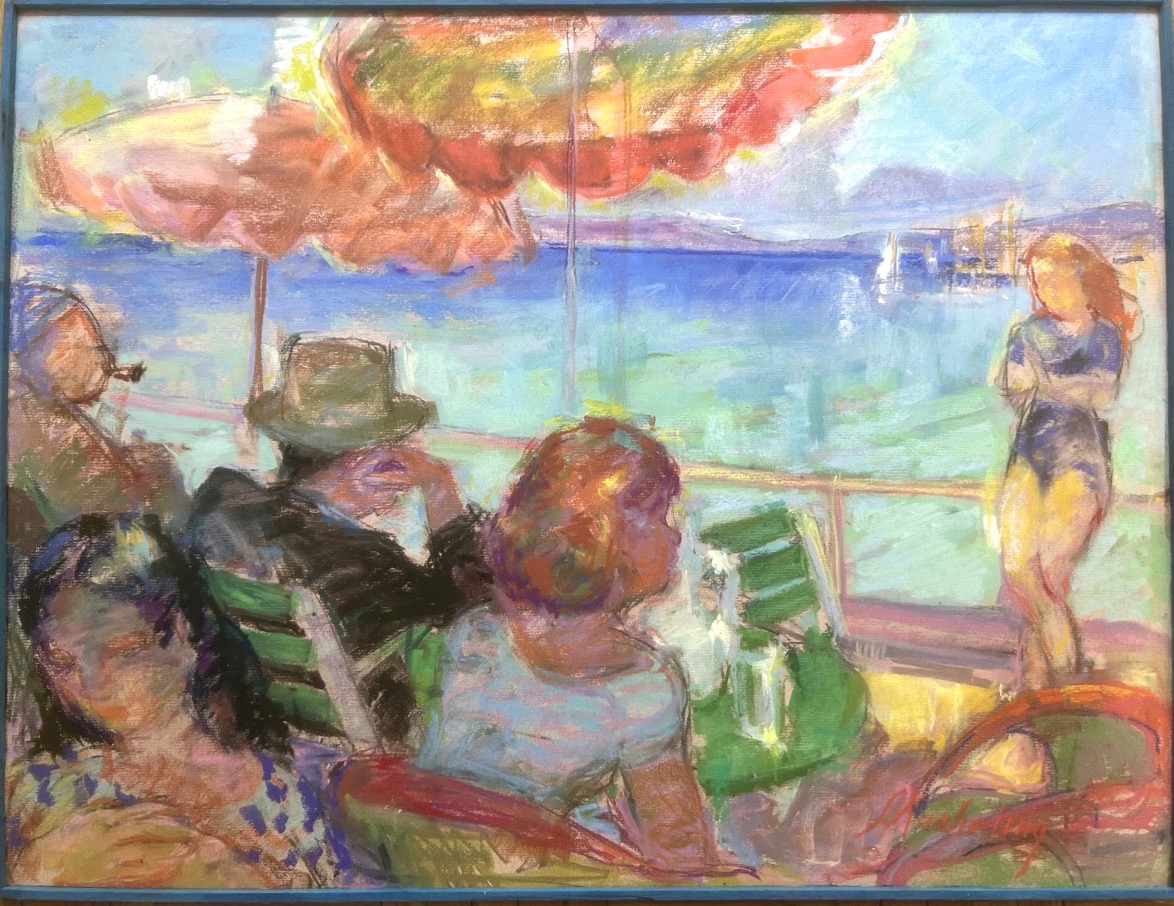 Suzanne Blanche Kaerling (1902–1985) By The Sea, Art Deco Pastel-photo-4