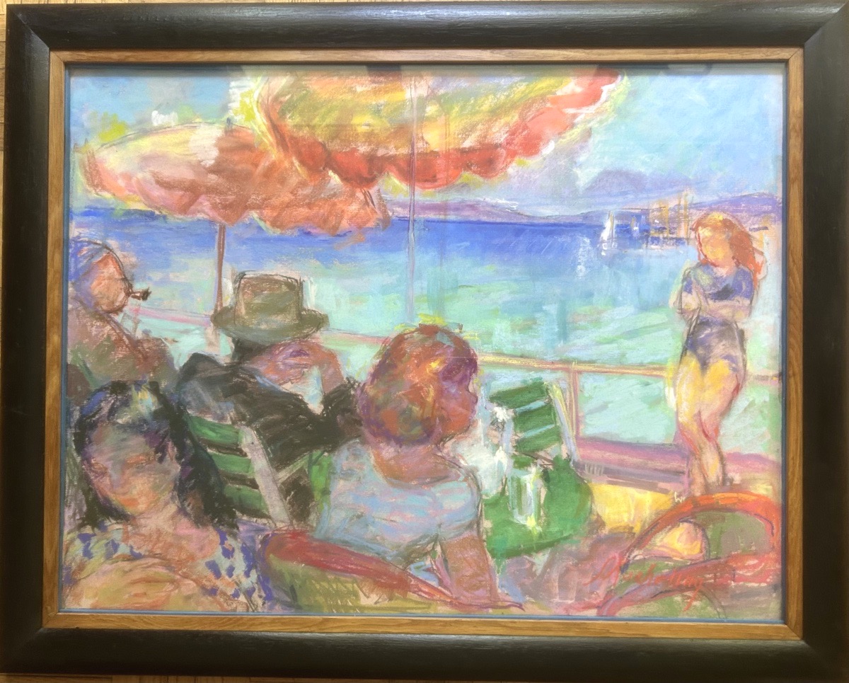 Suzanne Blanche Kaerling (1902–1985) By The Sea, Art Deco Pastel
