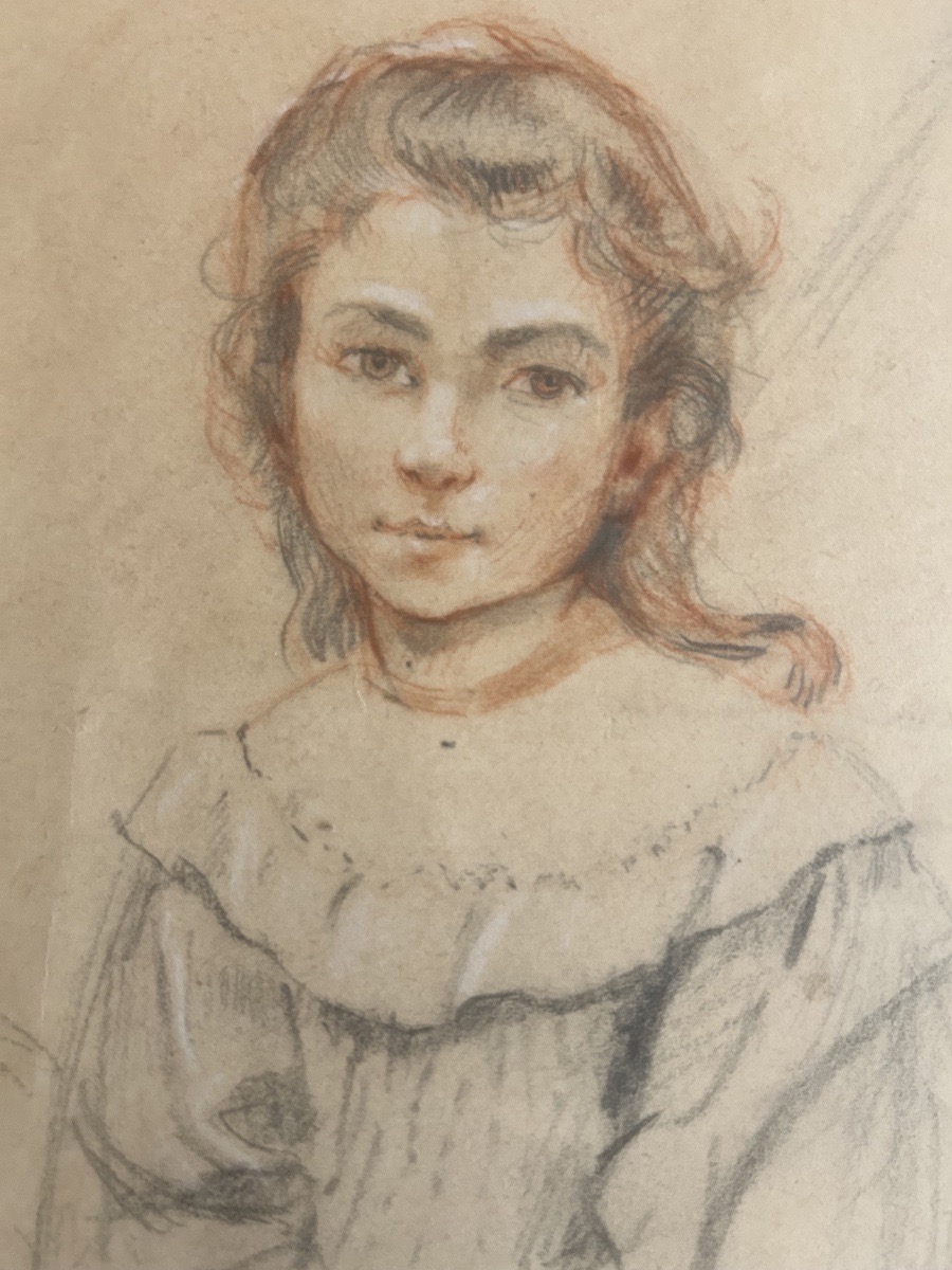 Ecole française, Dessin d'une jeune fille XIX siècle -photo-2