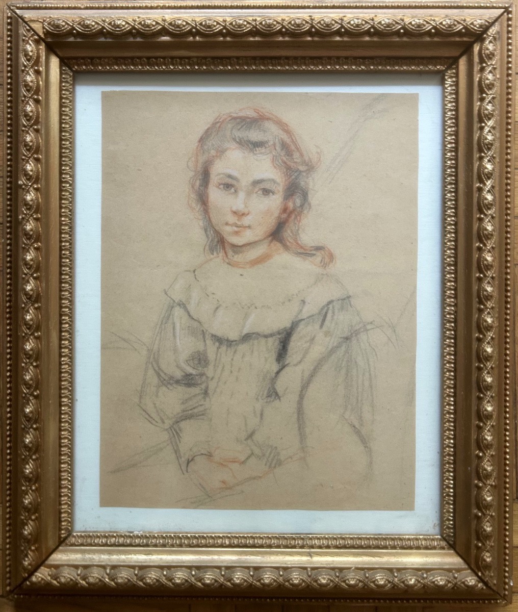 Ecole française, Dessin d'une jeune fille XIX siècle -photo-4