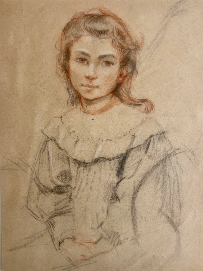 Ecole française, Dessin d'une jeune fille XIX siècle 