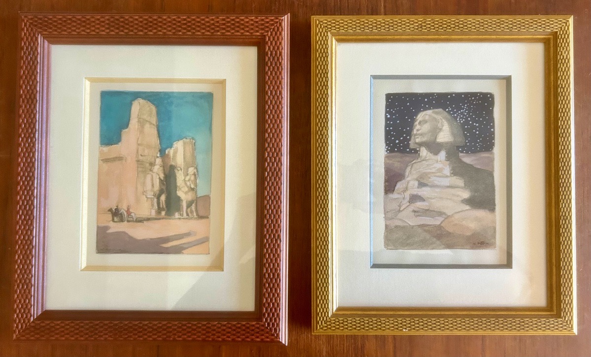 Henri Deluermoz (1876-1943) 2 aquarelles "La mort de Philae" par Pierre Loti , Egypte -photo-3