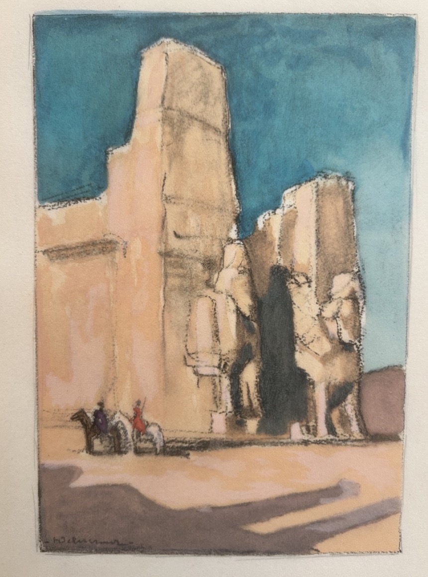 Henri Deluermoz (1876-1943) 2 aquarelles "La mort de Philae" par Pierre Loti , Egypte -photo-2