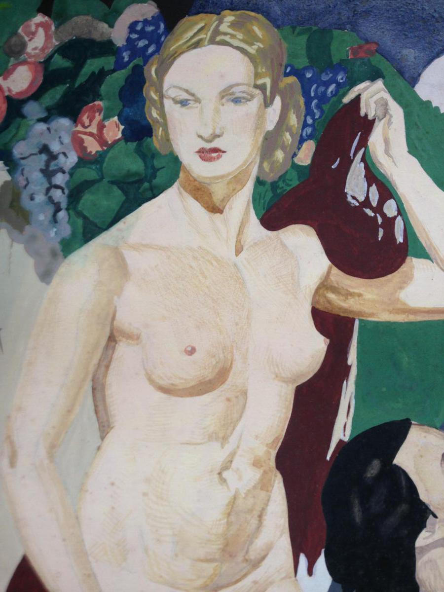 Scène Mythologique "la Voix De Pan" Gouache Des Années 1930-photo-2