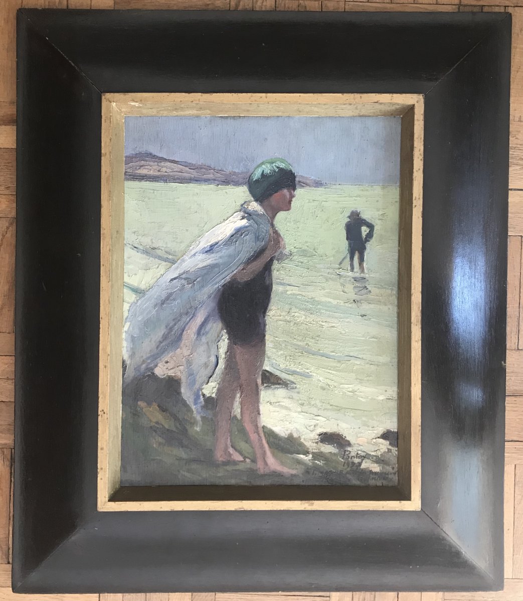 Henry Jean PONTOY (1888-1968) Fille sur la plage 1927  (Fille de Louis Mabille de Poncheville)-photo-4