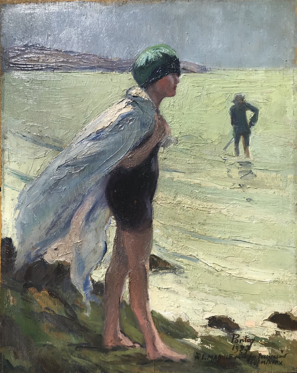 Henry Jean PONTOY (1888-1968) Fille sur la plage 1927  (Fille de Louis Mabille de Poncheville)-photo-6