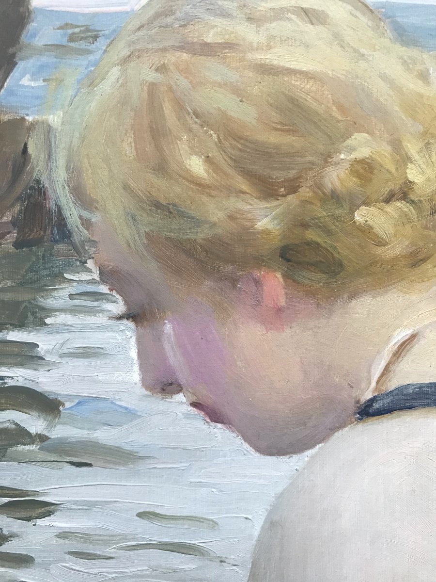 Paul Emile CHABAS (1869-1937) Femme Sur La Plage Art Nouveau -photo-3