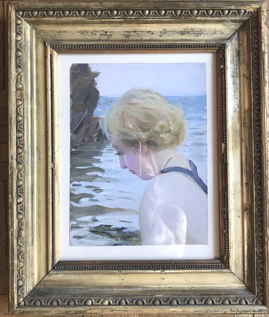 Paul Emile CHABAS (1869-1937) Femme Sur La Plage Art Nouveau -photo-2