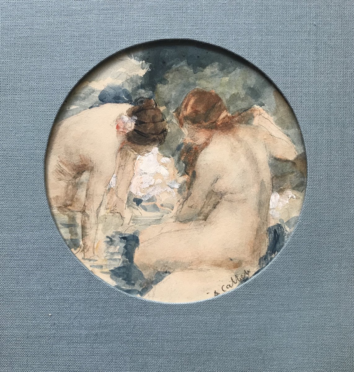 Antoine Calbet (1860-1944)  Baigneuses,  Art Nouveau,  Aquarelle  Début XX-photo-1