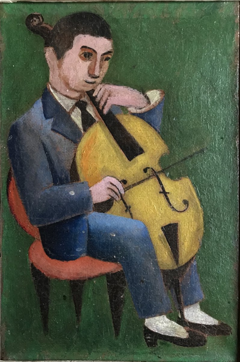 Musicien, Huile Sur Toile   XX Siècle Cadre Montparnasse-photo-2