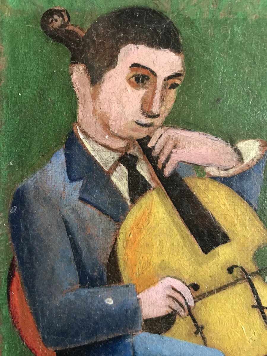 Musicien, Huile Sur Toile   XX Siècle Cadre Montparnasse-photo-4