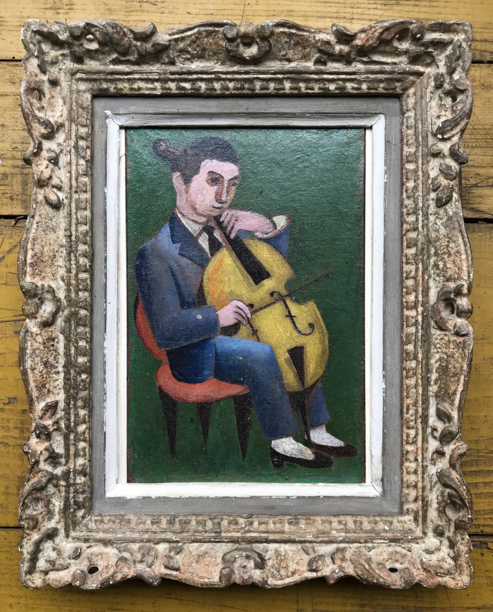 Musicien, Huile Sur Toile   XX Siècle Cadre Montparnasse-photo-1