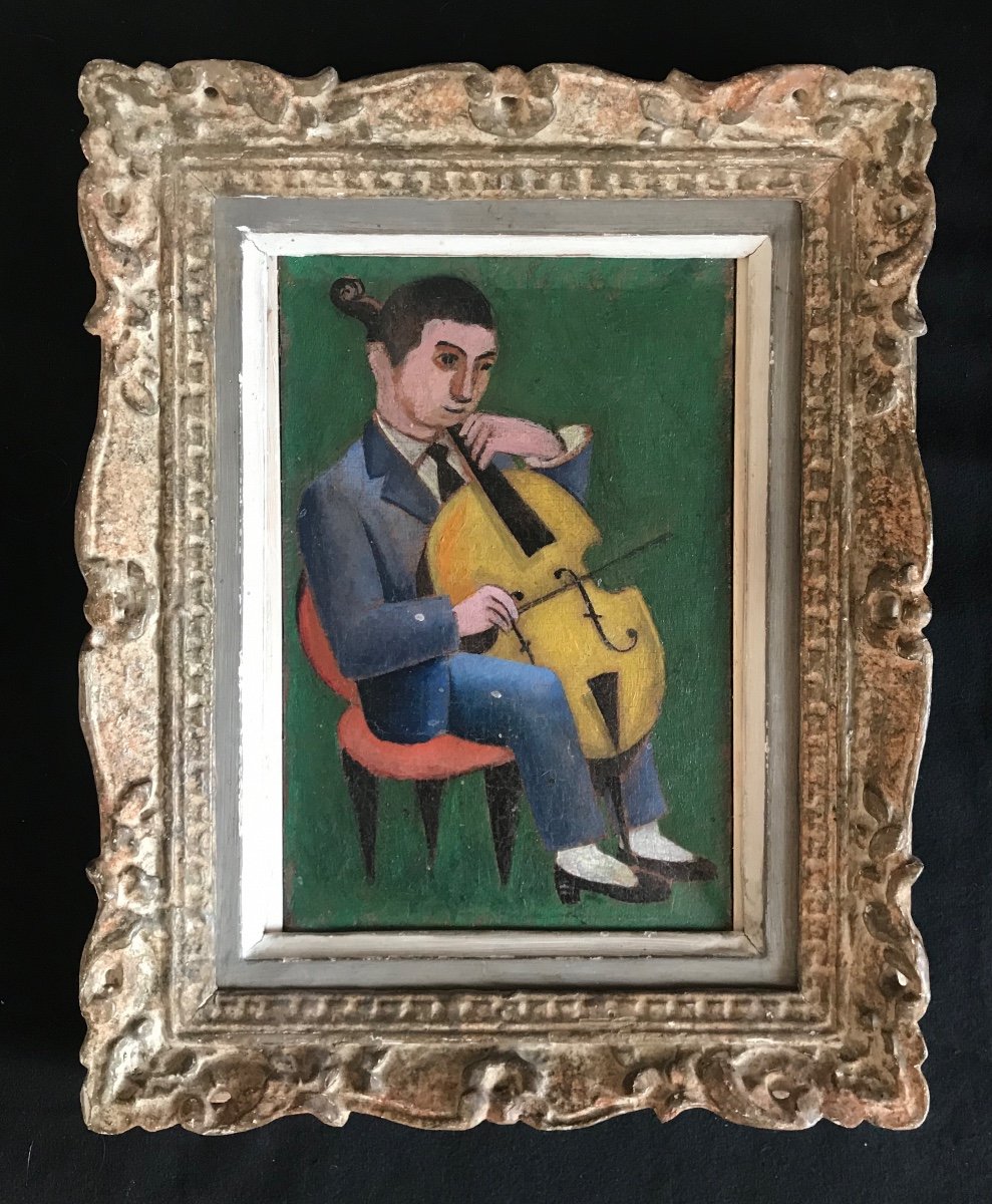 Musicien, Huile Sur Toile   XX Siècle Cadre Montparnasse-photo-2