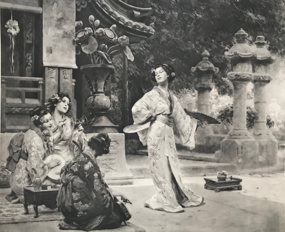Alois Hans Schram (1864-1919) Austrian Painter, Japanese Art Nouveau Scene-photo-2
