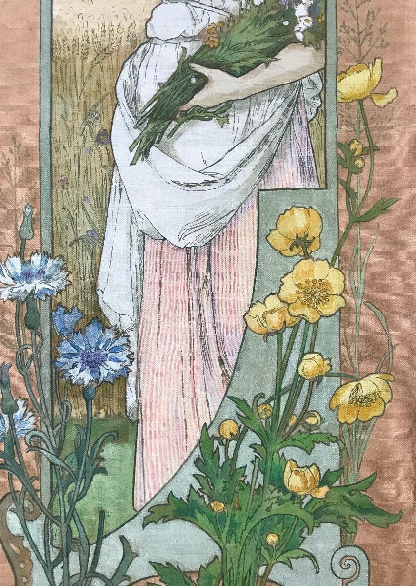 René Lelong (1871-1938) Art Nouveau Femme Aux Fleurs, 1900-photo-4