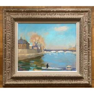 Edmond SIGRIST  (1882-1947) Le Pont Des Arts Et Le Louvre, Début XX Siècle