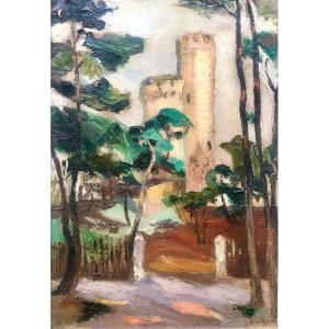 Roger Guit (1899-1978) Château 1922, Huile Sur Toile