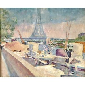 Lucien Adrion (1889-1953) New York Quay View Of The Eiffel Tower 1930