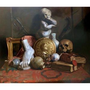 Piet Van HAVERMAET(1834-1897)grande Peinture, Memento Mori, Vanité 1853 