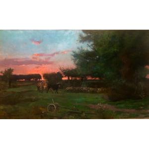 Louis Edouard Paul Fournier (1857-1917) Sunset, Prix De Rome, 19th Century