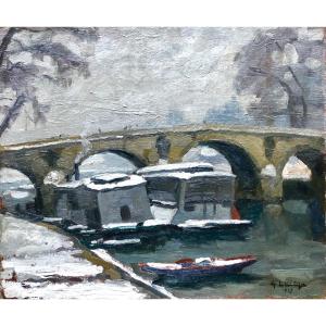 Gustave Hervigo (1896-1993) Pont Neuf à Paris 1939, Peintre De La Marine 
