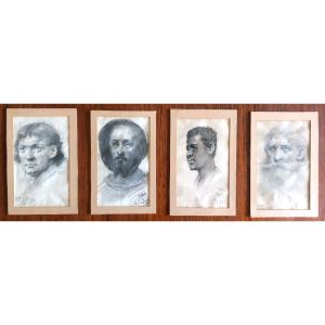 Four Portraits Of  Men, Monogram Cda, 19th Century