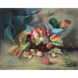 Nature Morte Aux Fraises, 1860, Signature à Déchiffrer I