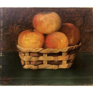 I. Llorek 1846  Nature morte aux pommes, huile sur bois