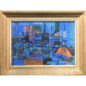 Volpe (XX siècle) Abstraction avec voiliers et poissons, environ 1960-1980