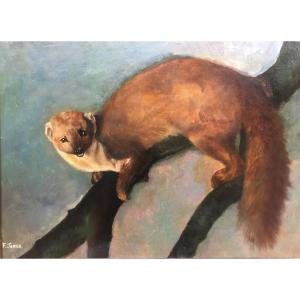 F. Jones (XX siècle) Belette du Japon dans un arbre, Art Déco, années 1920-1930