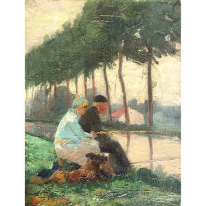 F.bormijn 1935, Couple With A Dog, 20th Century 