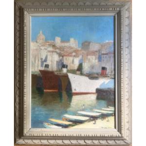René Georges Gautier (1887-1969) The Port Of Marseille, Hst, Early XX Century