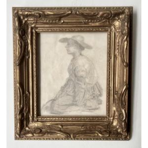 Dessin d'une femme  jardinier fin XIX siècle 