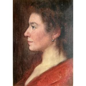 Portrait de jeune femme à la perle, huile sur toile, Art Nouveau